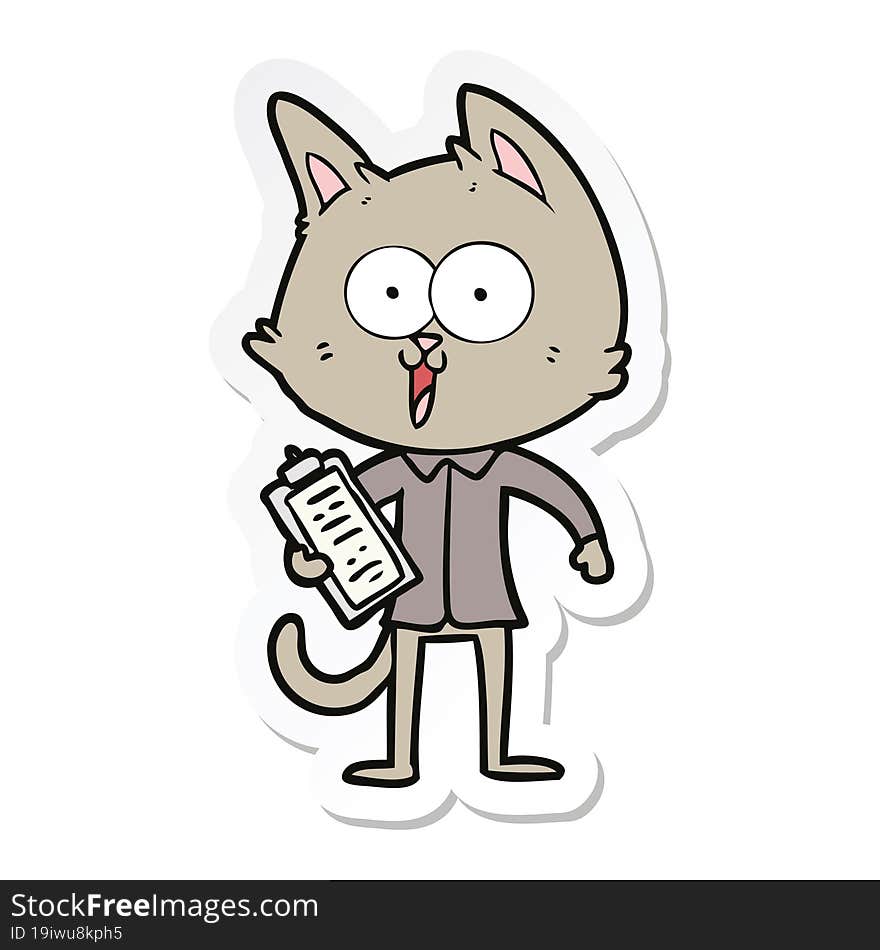 sticker of a funny cartoon cat wearing shirt and tie