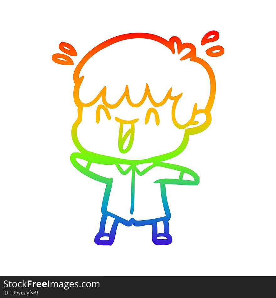 rainbow gradient line drawing of a cartoon laughing boy