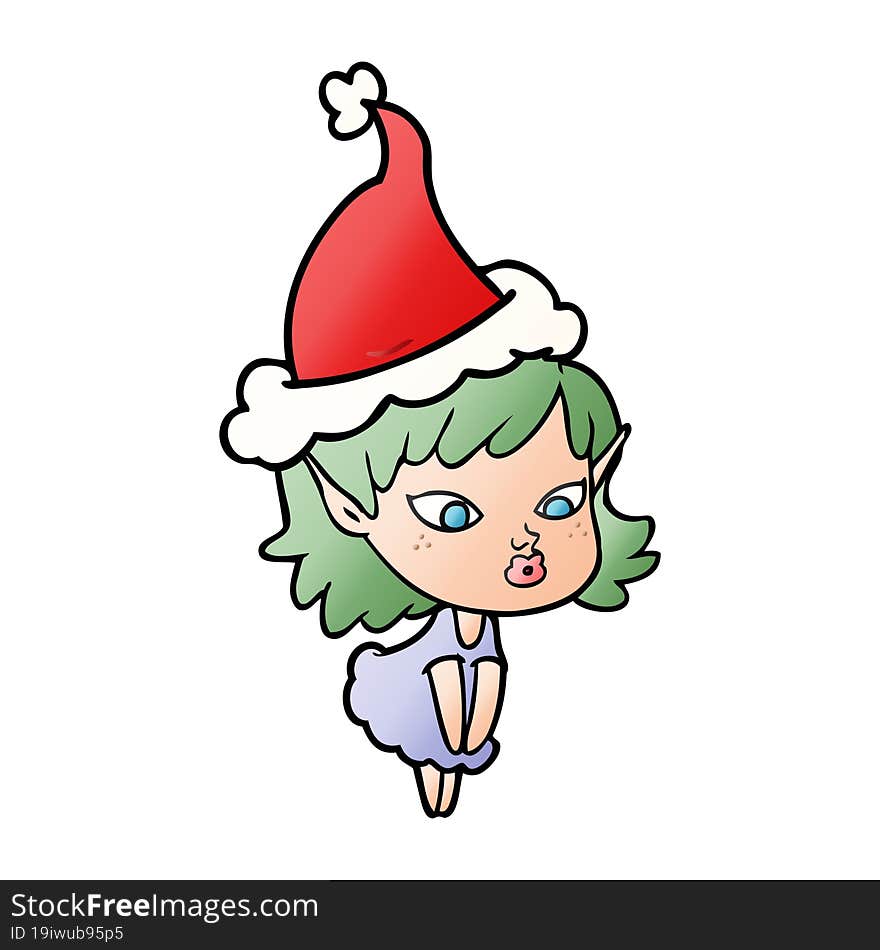 pretty gradient cartoon of a elf girl wearing santa hat