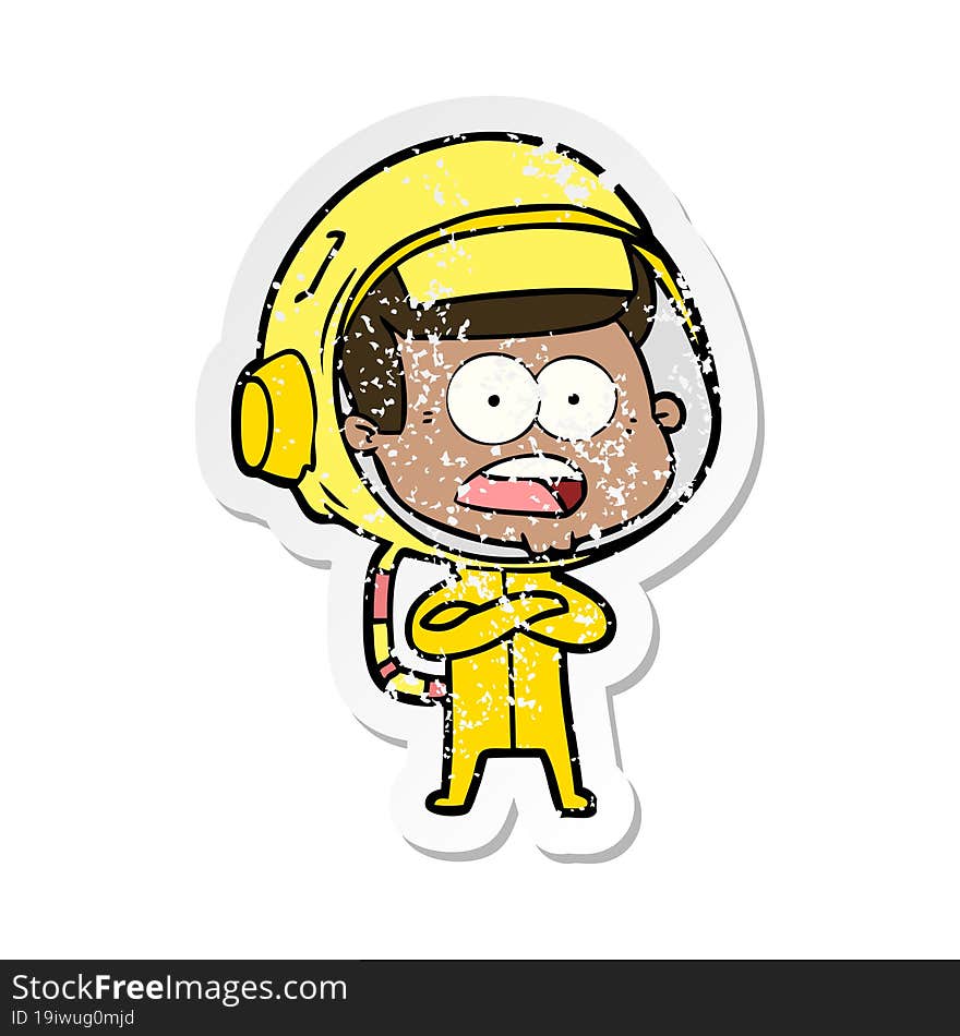 Distressed Sticker Of A Cartoon Surprised Astronaut