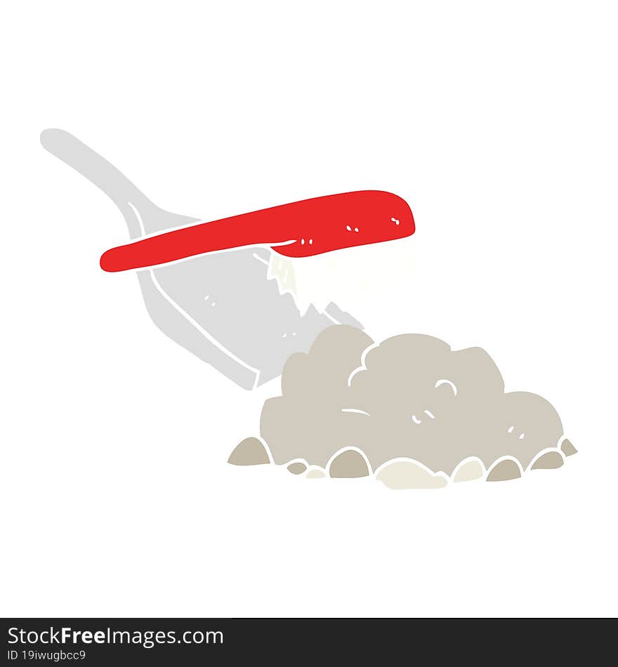 flat color illustration of a cartoon dust pan and brush sweeping up rubble