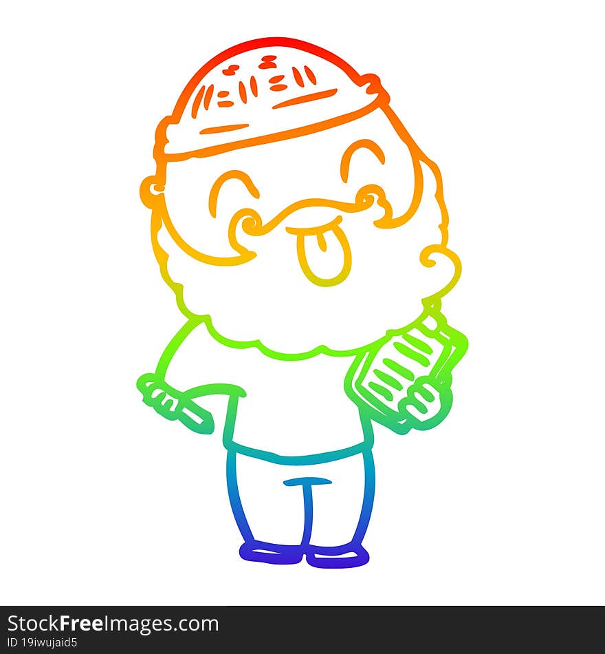 rainbow gradient line drawing man with beard sticking out tongue