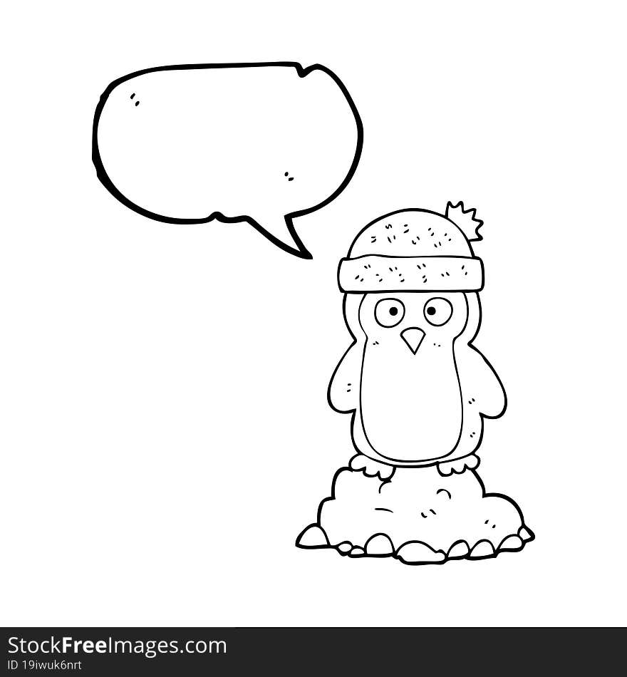 speech bubble cartoon penguin wearing hat