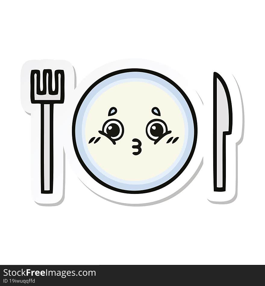 Sticker Of A Cute Cartoon Dinner Plate