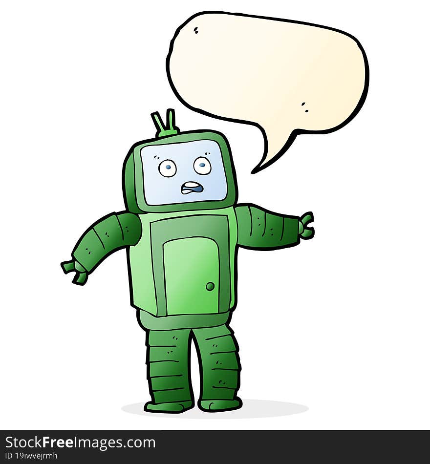 Cartoon Funny Robot With Speech Bubble