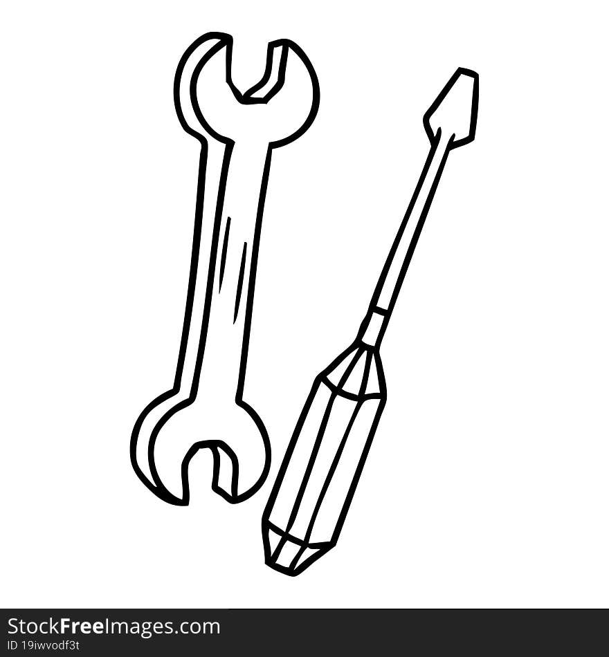 Line Drawing Doodle Of A Spanner And A Screwdriver