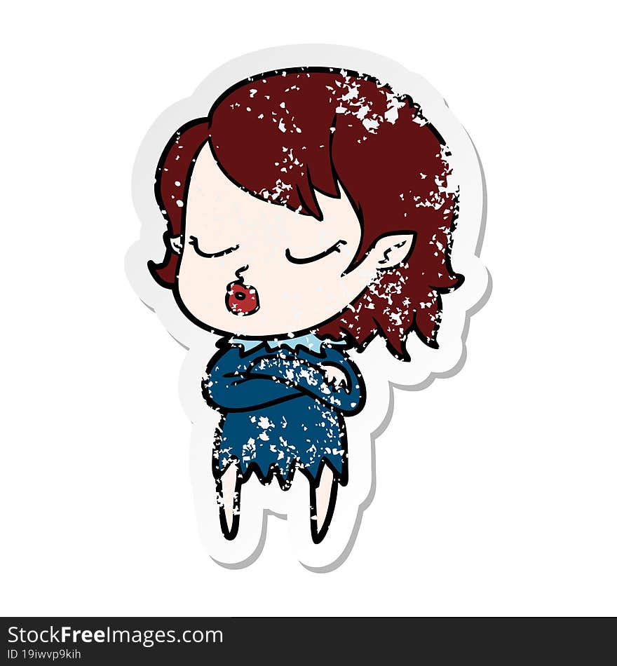 distressed sticker of a cute cartoon vampire girl