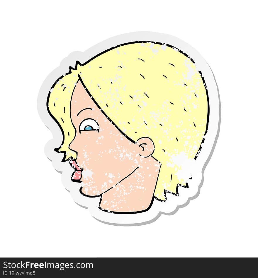 retro distressed sticker of a cartoon female face