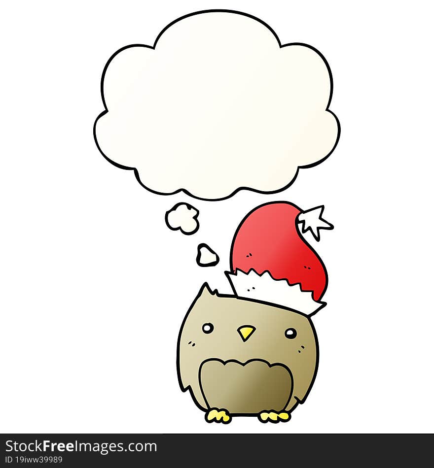 Cute Christmas Owl And Thought Bubble In Smooth Gradient Style