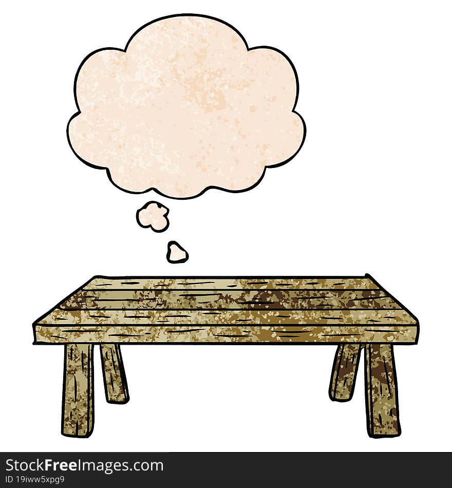 cartoon table and thought bubble in grunge texture pattern style