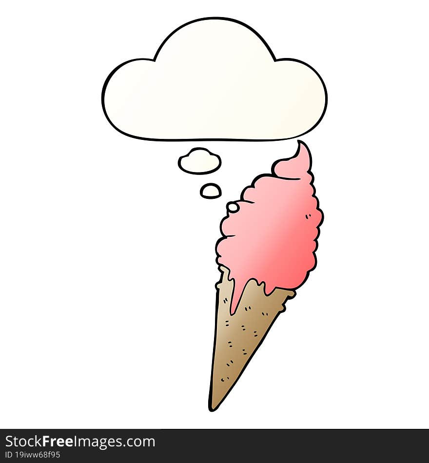 cartoon ice cream and thought bubble in smooth gradient style