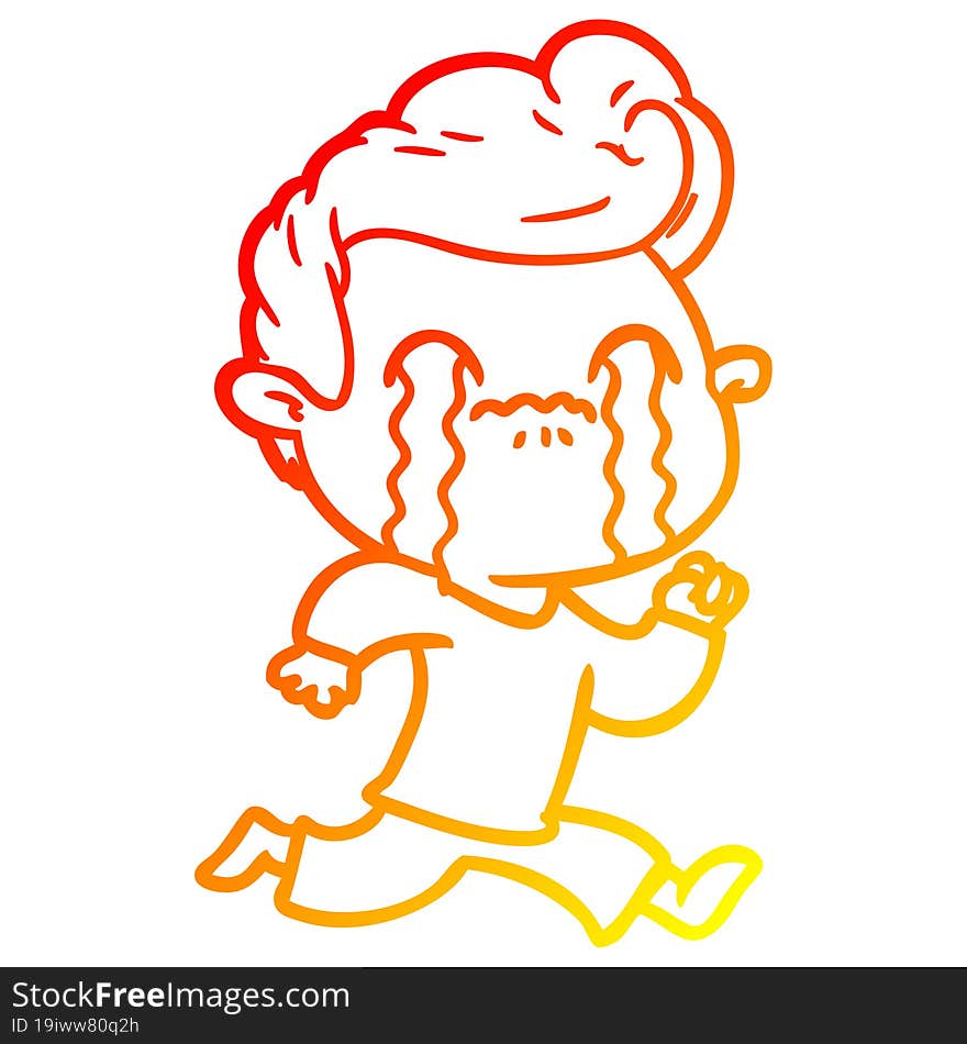 warm gradient line drawing of a cartoon man crying