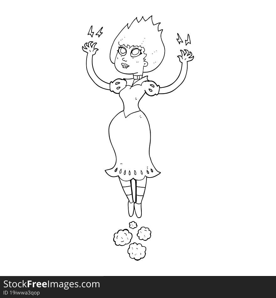 Black And White Cartoon Vampire Girl Flying