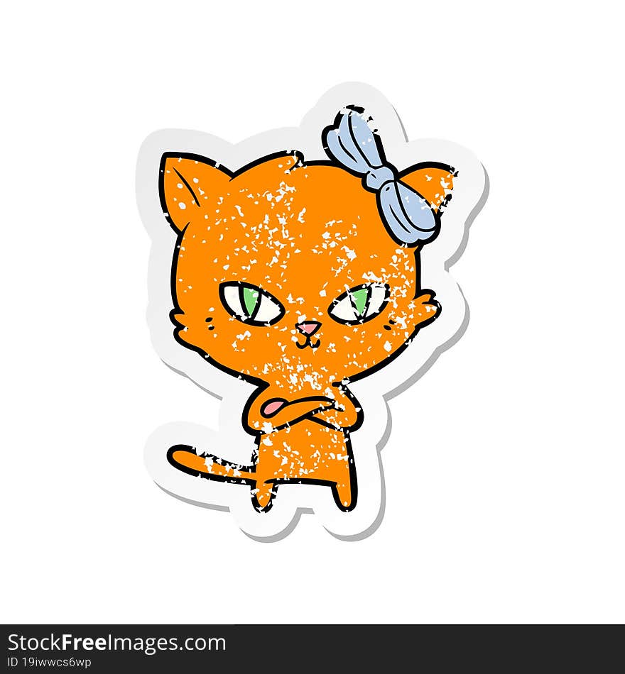 Distressed Sticker Of A Cute Cartoon Cat