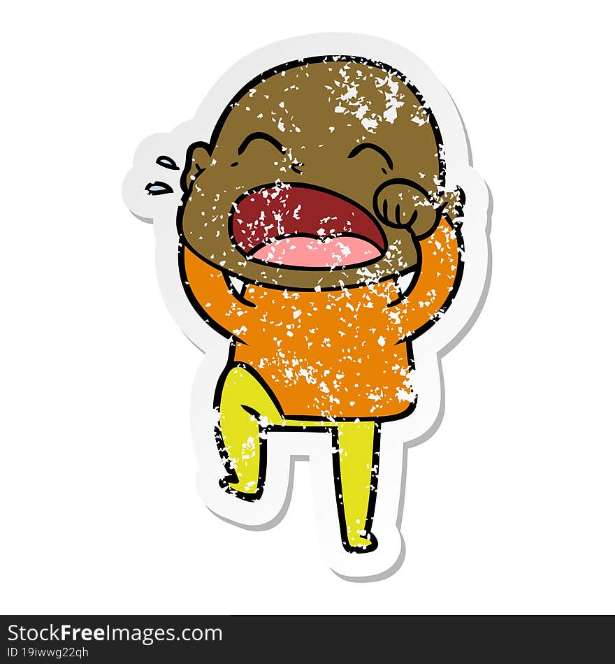 distressed sticker of a cartoon shouting bald man