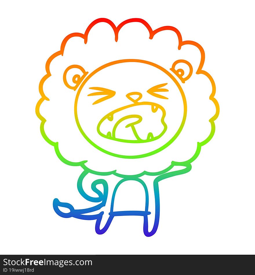 rainbow gradient line drawing of a cartoon lion