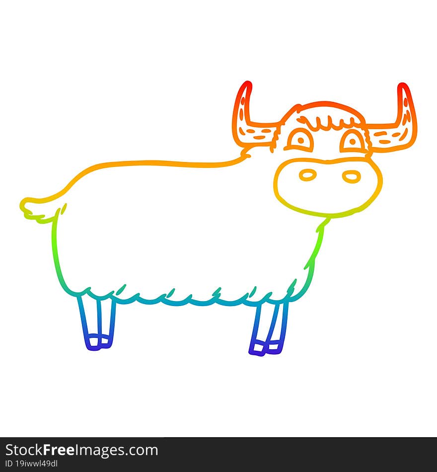 rainbow gradient line drawing of a cartoon highland cow