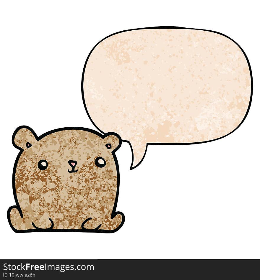 Cute Cartoon Bear And Speech Bubble In Retro Texture Style