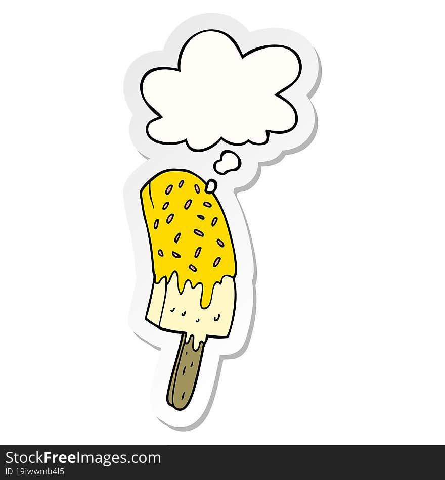 cartoon ice cream lolly and thought bubble as a printed sticker