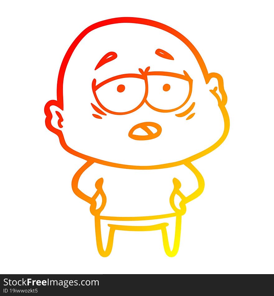 warm gradient line drawing cartoon tired bald man