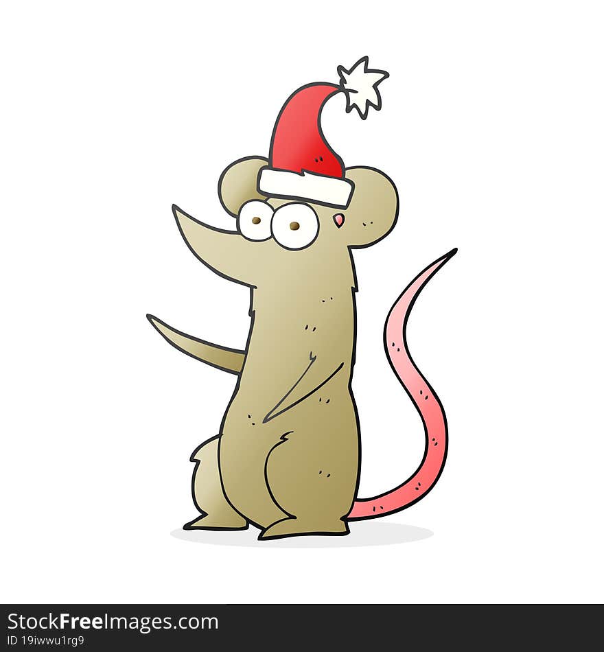 freehand drawn cartoon mouse wearing christmas hat