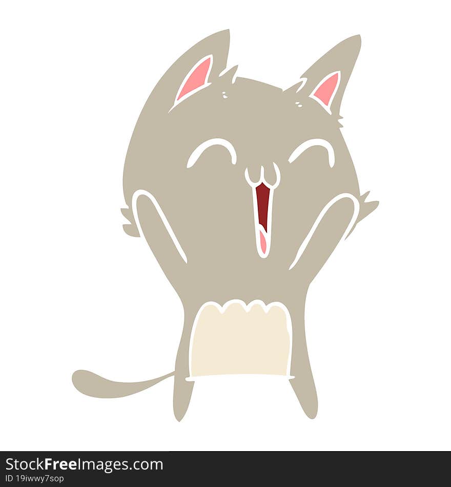 happy flat color style cartoon cat meowing