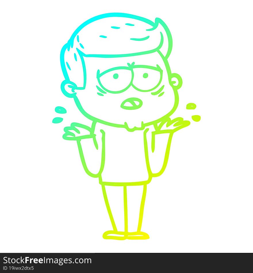 cold gradient line drawing of a cartoon tired man