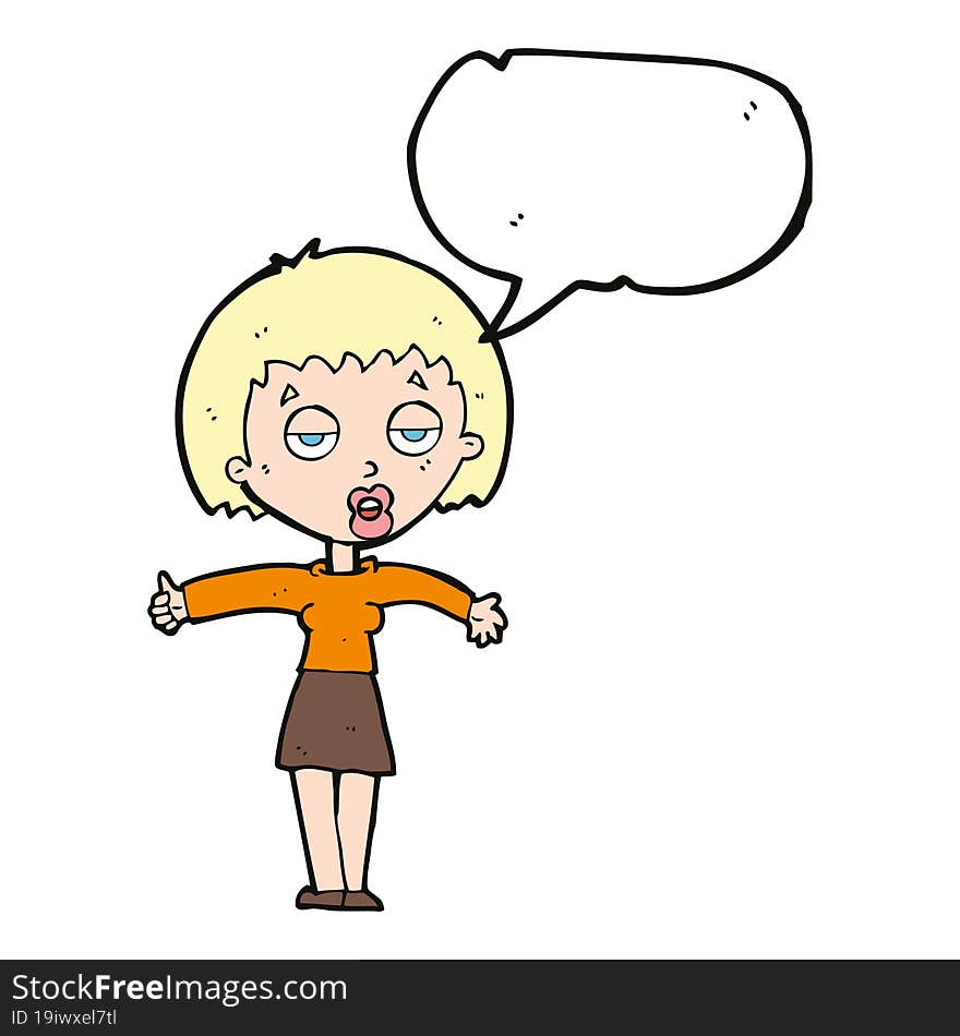 Cartoon Bored Woman With Speech Bubble