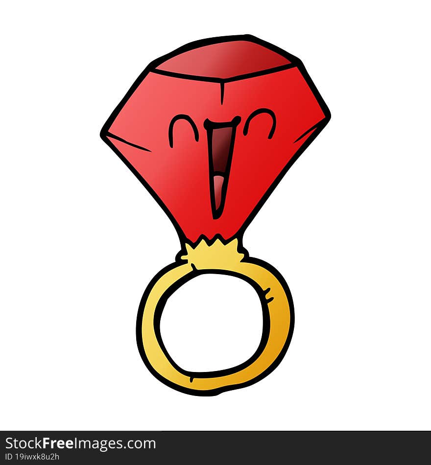 Cartoon Doodle Red Ruby Ring