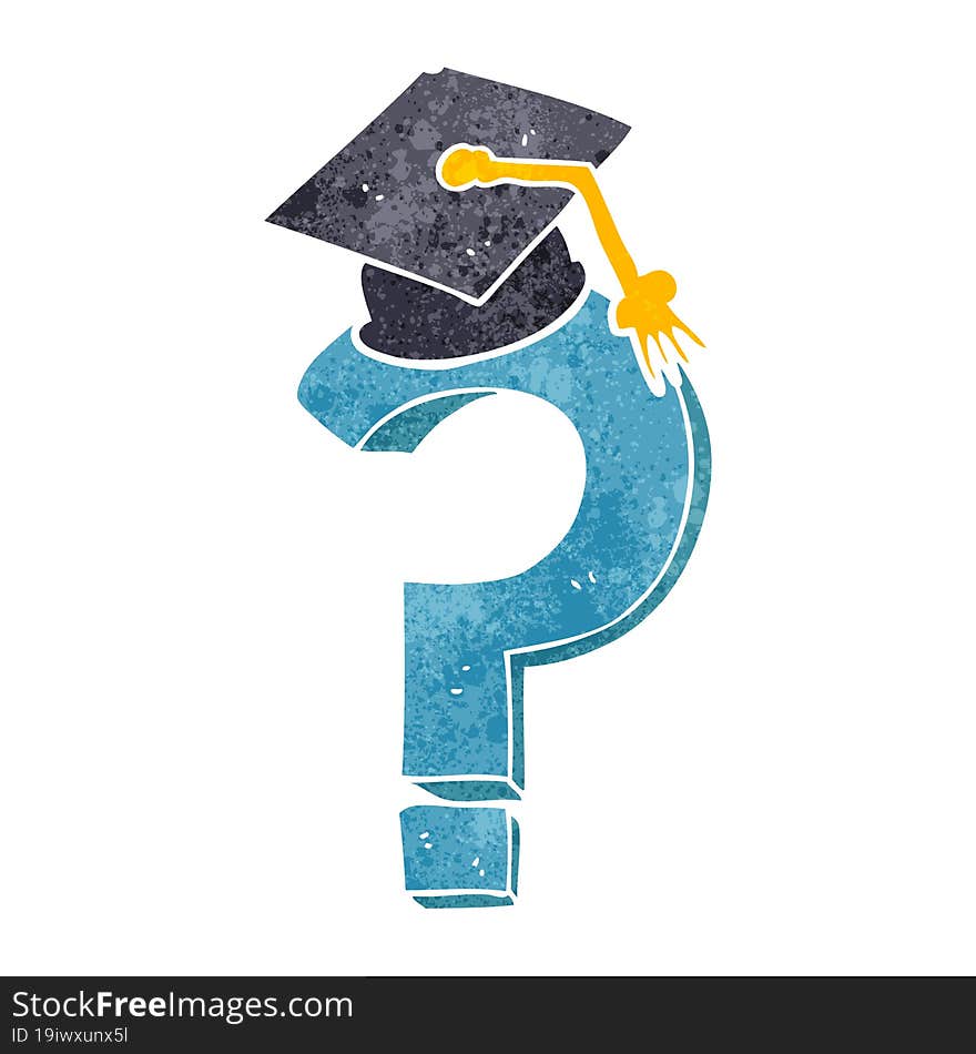 Retro Cartoon Graduation Cap On Question Mark