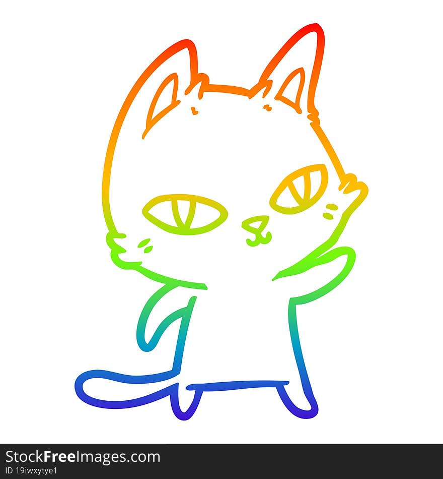 rainbow gradient line drawing cartoon cat staring