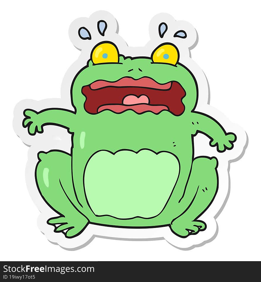 sticker of a cartoon funny frightened frog