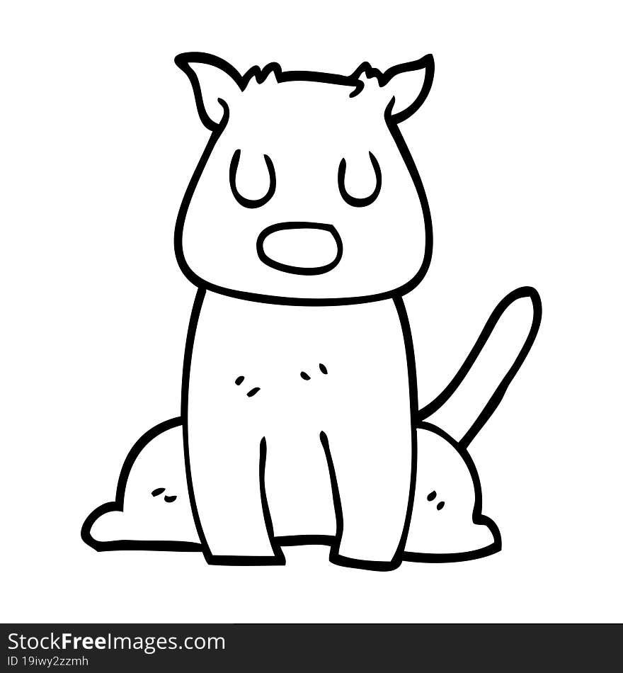 Line Drawing Cartoon Calm Dog