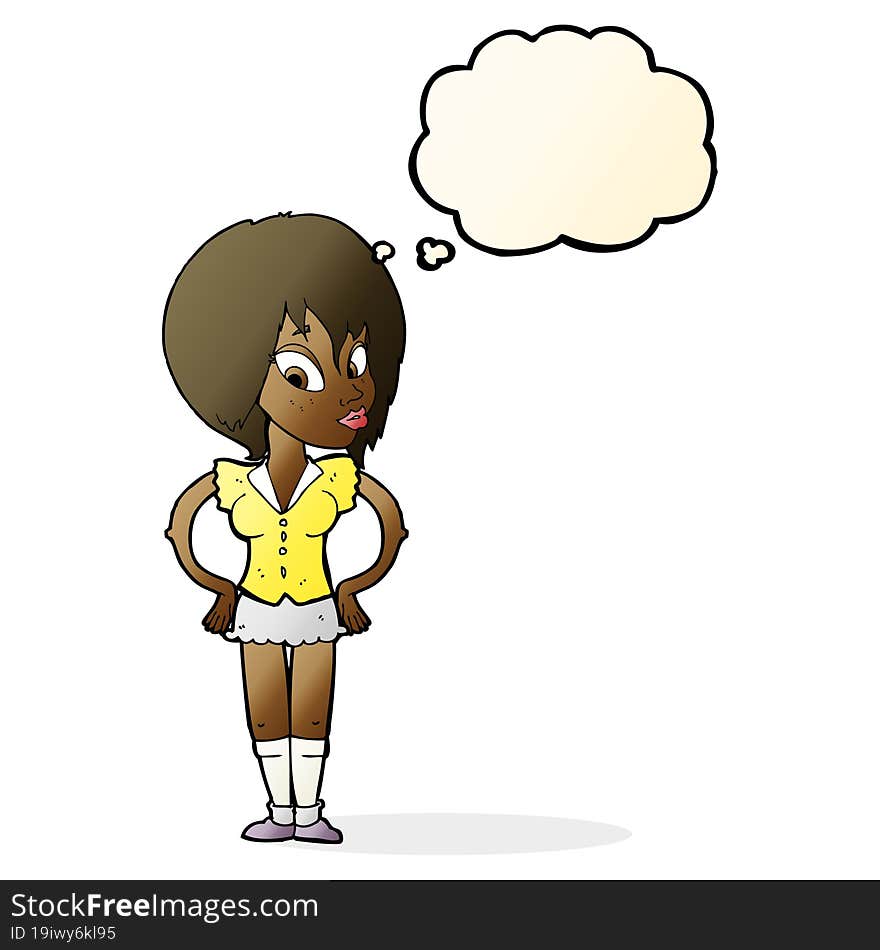 Cartoon Woman With Hands On Hips With Thought Bubble