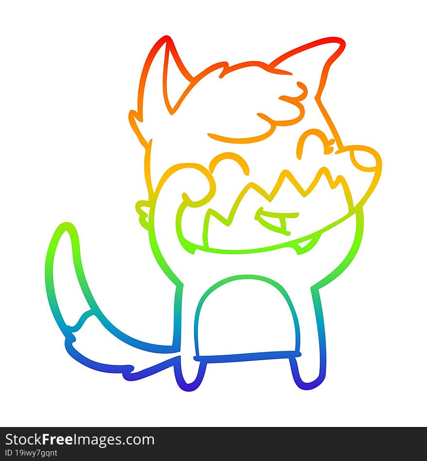 rainbow gradient line drawing of a happy cartoon fox