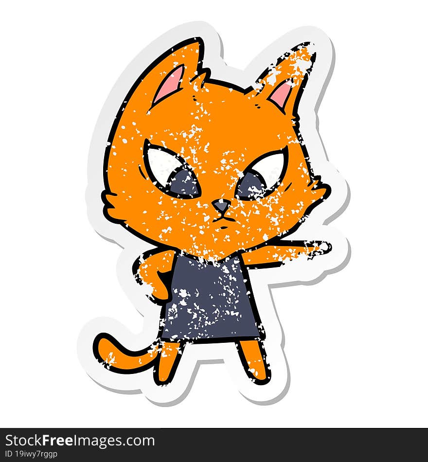 Distressed Sticker Of A Confused Cartoon Cat