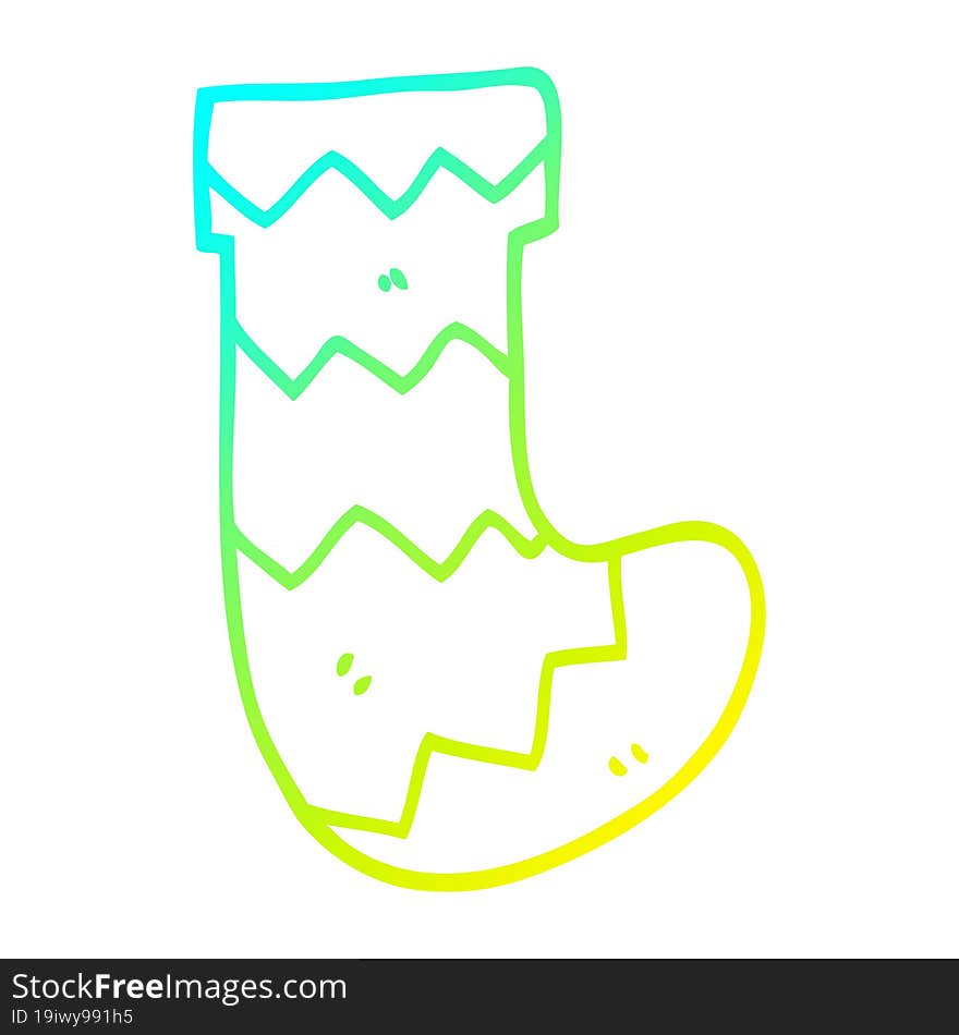 Cold Gradient Line Drawing Cartoon Christmas Stocking