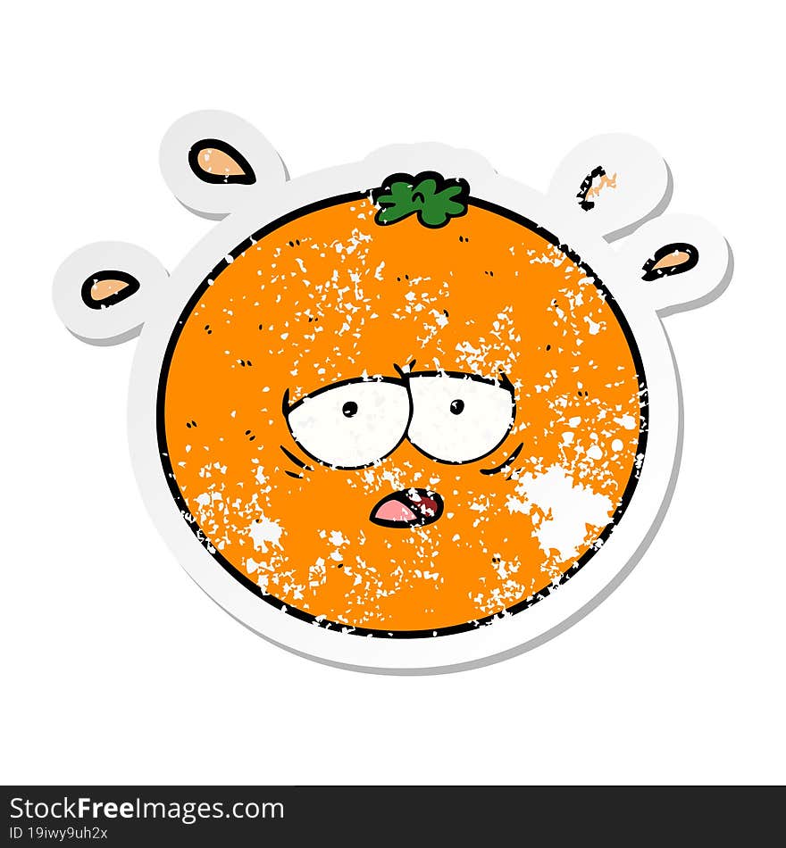 distressed sticker of a cartoon orange