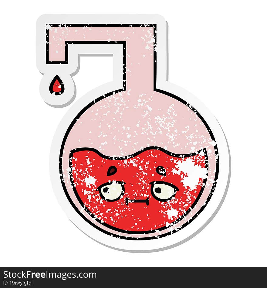 distressed sticker of a cute cartoon science experiment