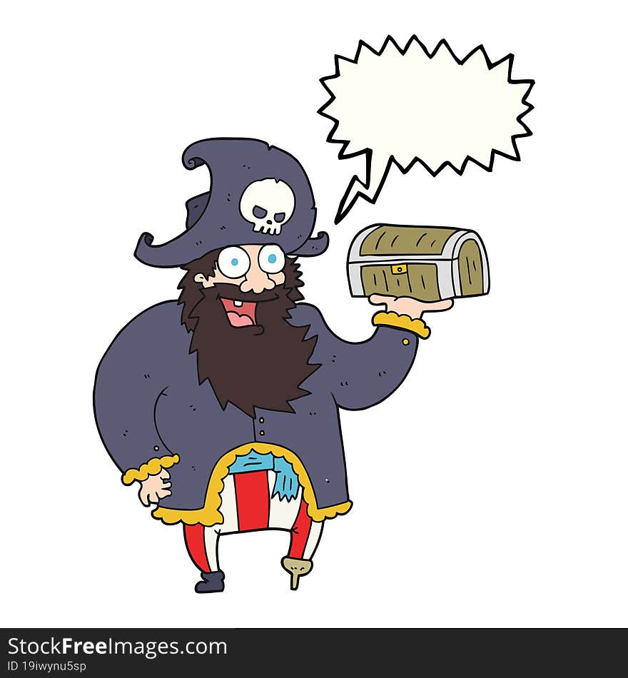 speech bubble cartoon pirate captain with treasure chest