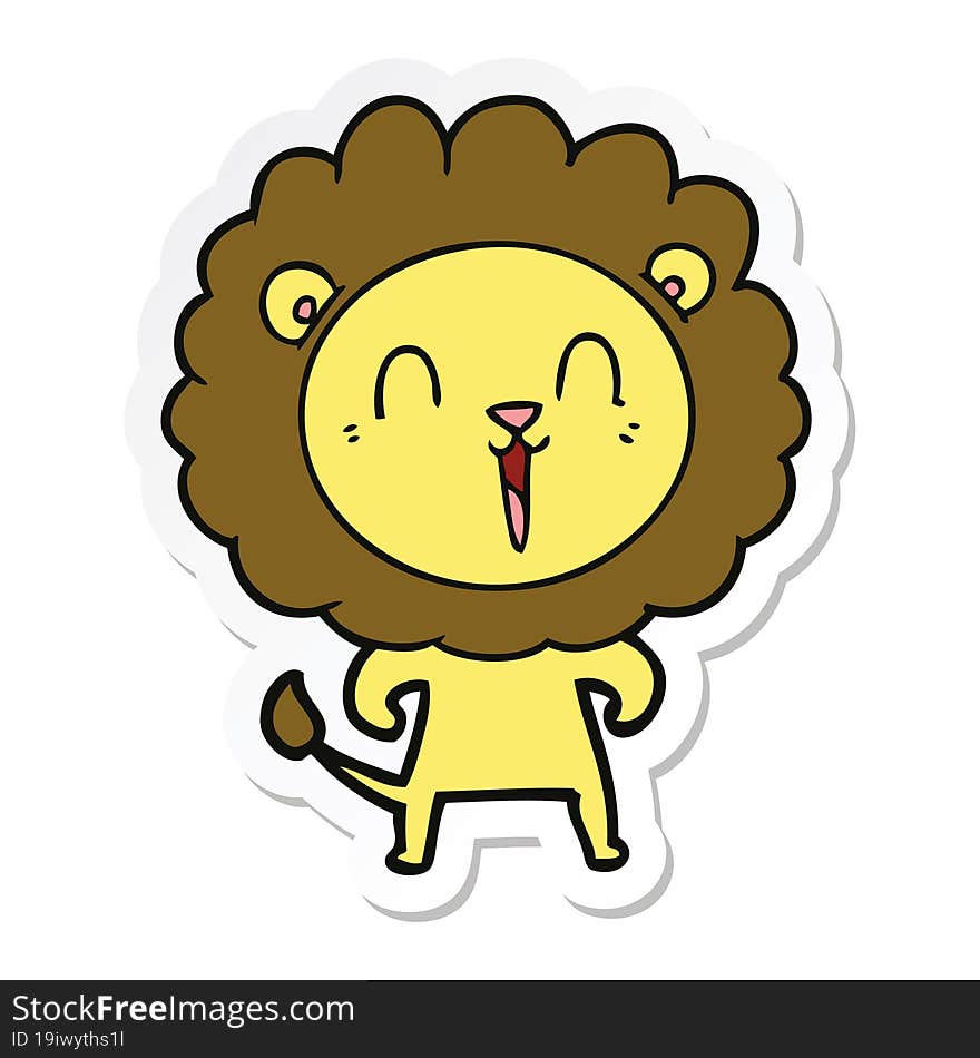 Sticker Of A Laughing Lion Cartoon