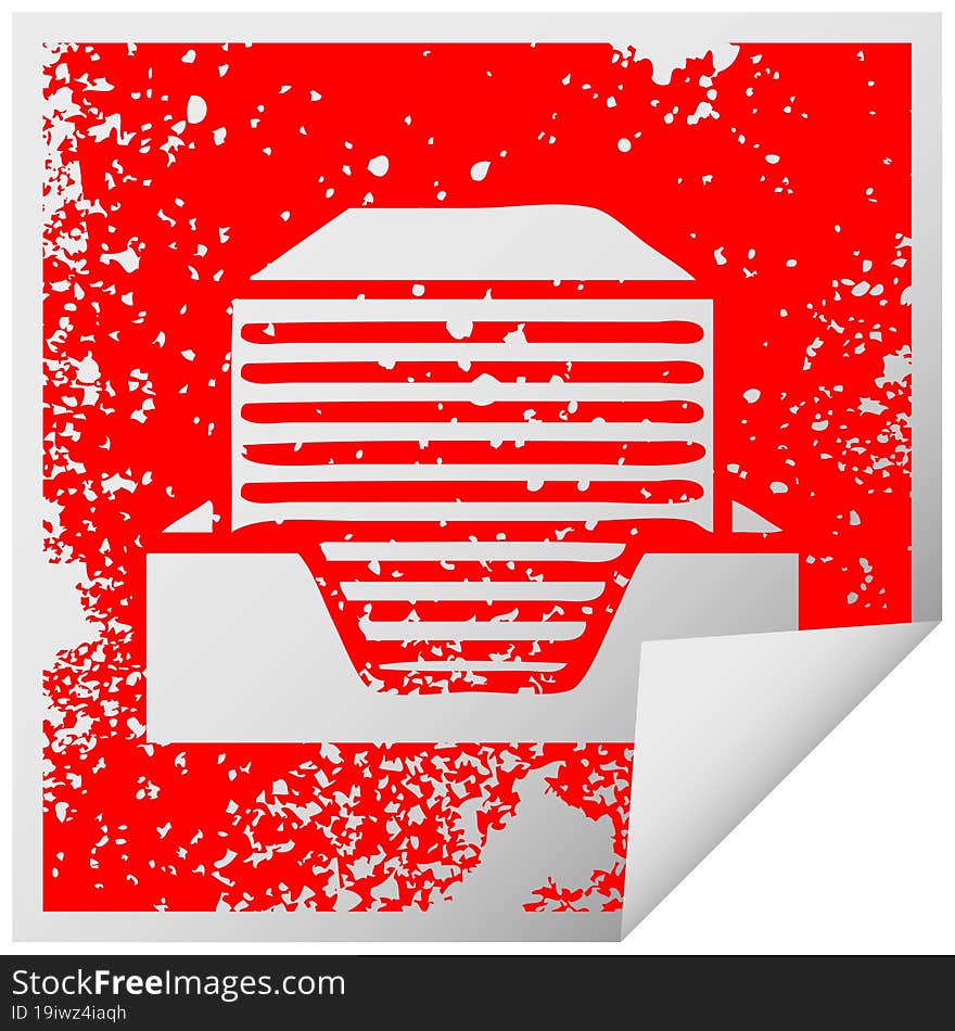 distressed square peeling sticker symbol of a stack of office papers