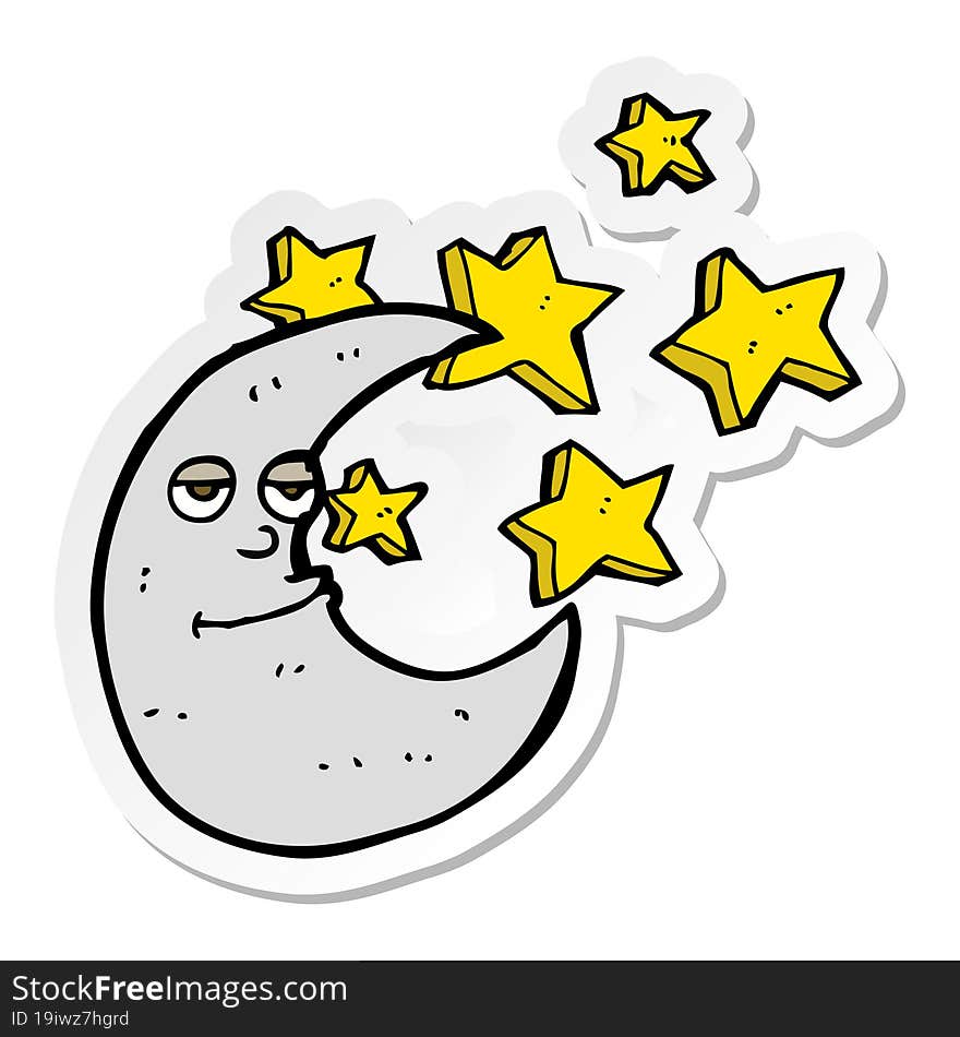 sticker of a happy cartoon moon