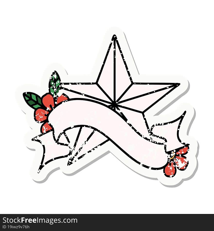 grunge sticker with banner of a star