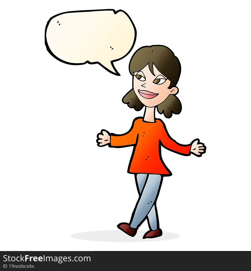 cartoon woman with no worries with speech bubble