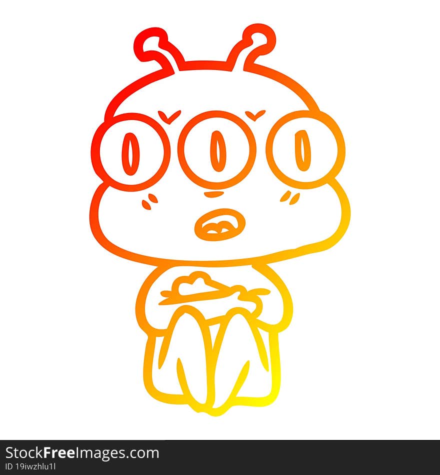 warm gradient line drawing cartoon three eyed alien