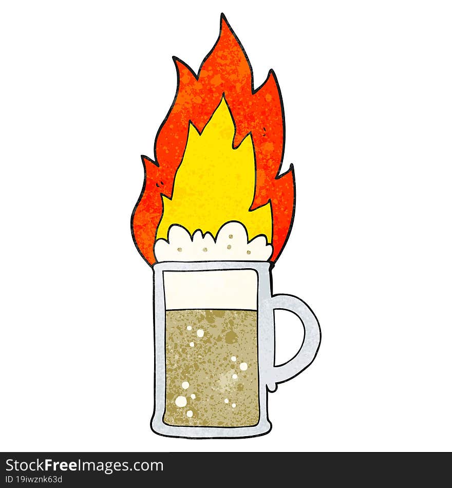 textured cartoon flaming tankard of beer