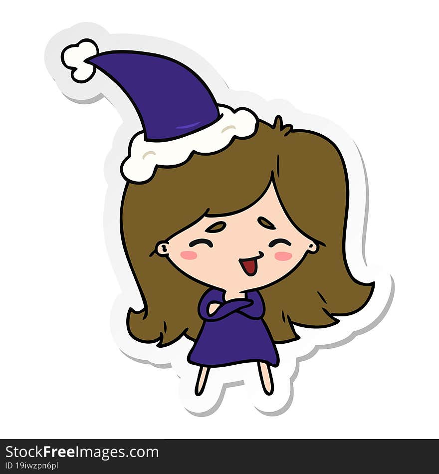 hand drawn christmas sticker cartoon of kawaii girl