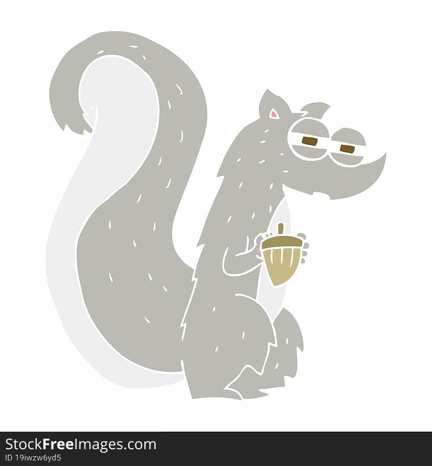 Flat Color Illustration Of A Cartoon Squirrel With Nut