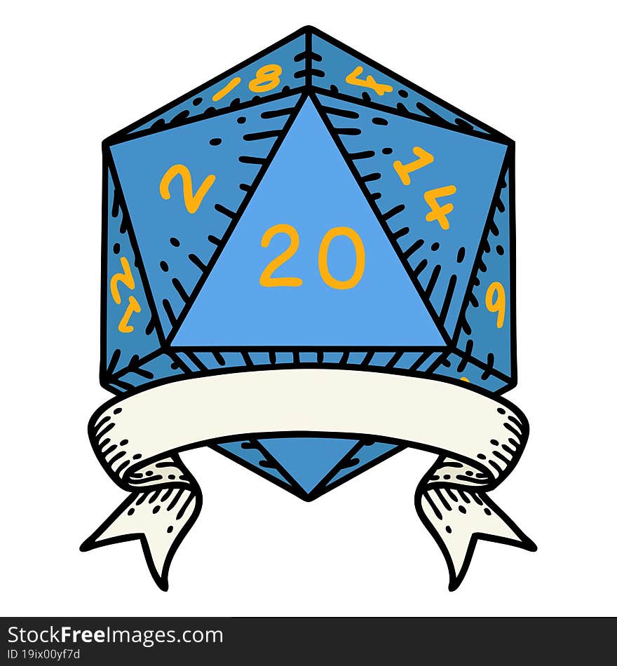 Natural 20 Critical Hit D20 Dice Roll Illustration